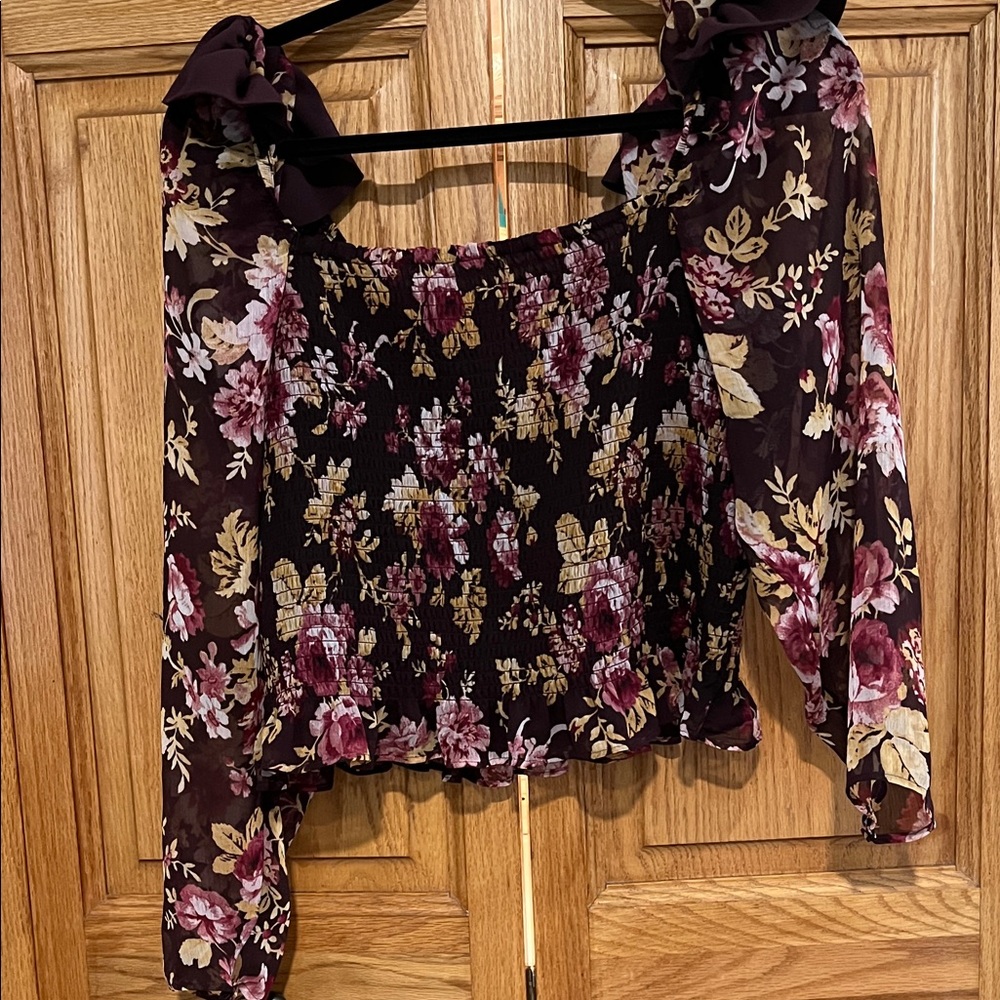 Express Burgundy Floral Blouse